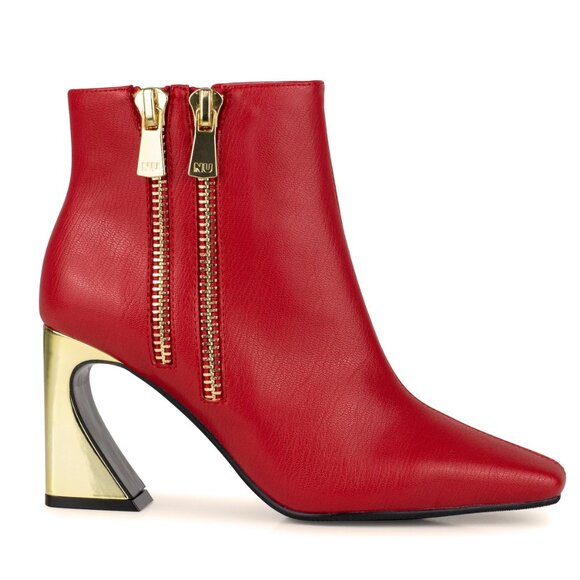 Stylish Modern Womens Red Green Metal High Heel Double Zipper Ankle Boots - Picture 4 of 8